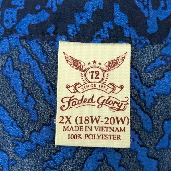 FADED GLORY Blue/Black Chiffon Pullover Top; Neck Laces; Roll-Tab Sleeve Size 2X - Picture 3 of 5
